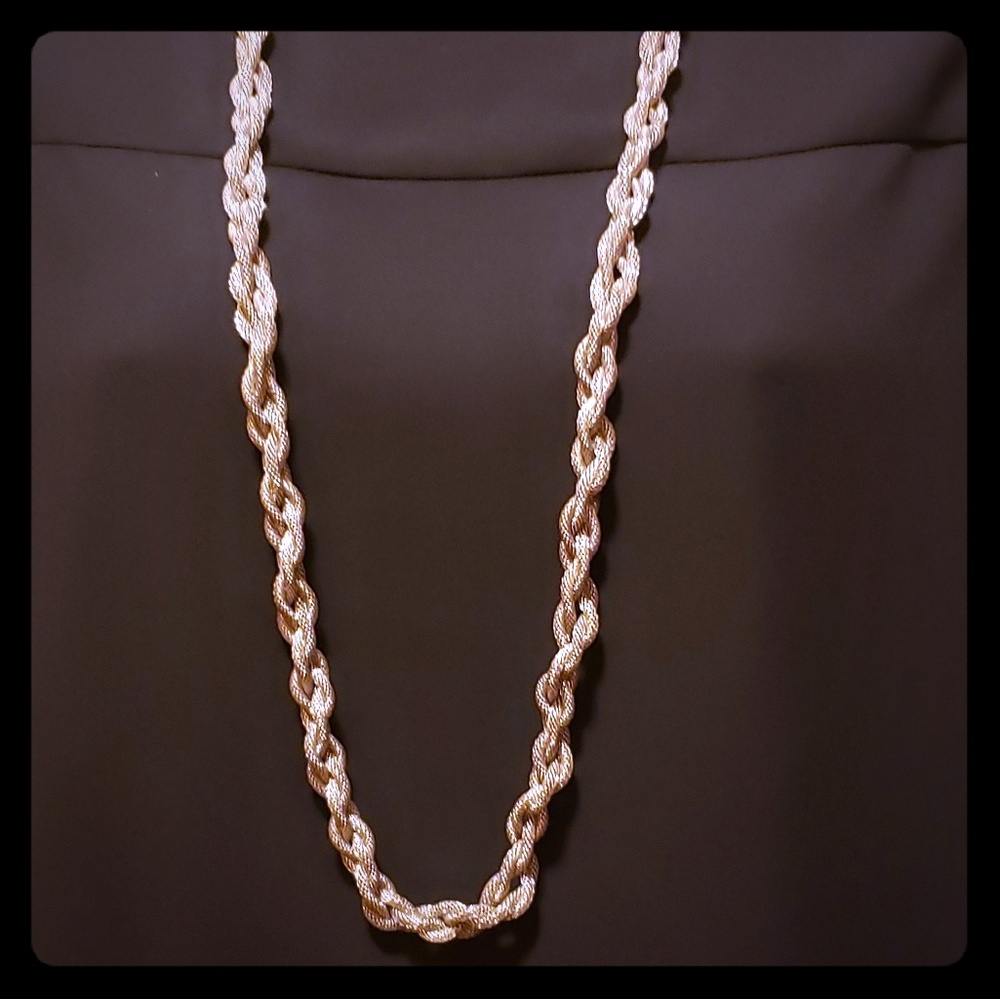 Women's extra long twisted silver tone necklace